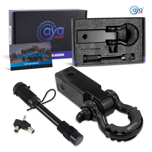 AYA Gear Off Road 2” Shackle Hitch Receiver with 5/8" Locking Pin 3/4 Shackle (35,000 LB Max Capacity) Anti-Theft Lockable Heavy Duty Off Road Recovery Towing Accessories Compatible with Trucks Jeeps