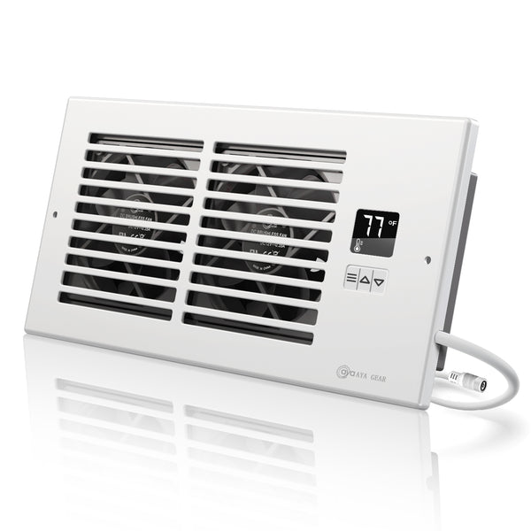AyA Gear Smart Register Vent, Quiet AC Vent Fan with Thermostat Control, Heating Cooling Register Booster Fan Fits 4” x 10” Register Holes