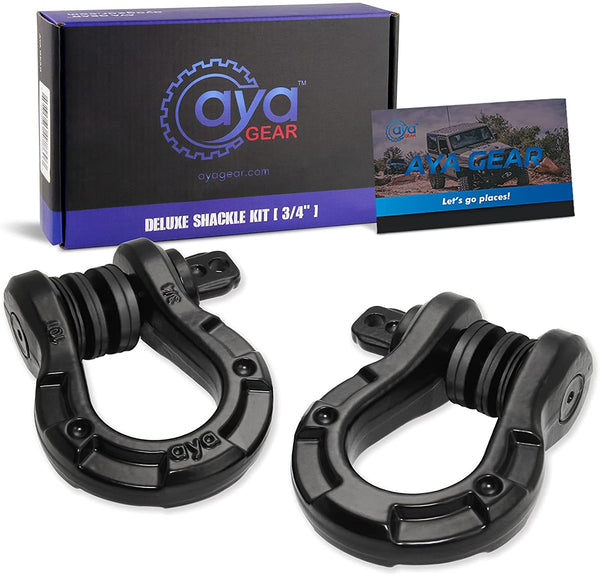 AYA Gear Shackles Black (2PK), 77,000 lbs Capacity - Stronger than 3/4" D Rings, Tow Shackle + 7/8" Pin + Washers, Securely Connect Tow Strap or Winch Rope to 4x4 for Off-Road Recovery