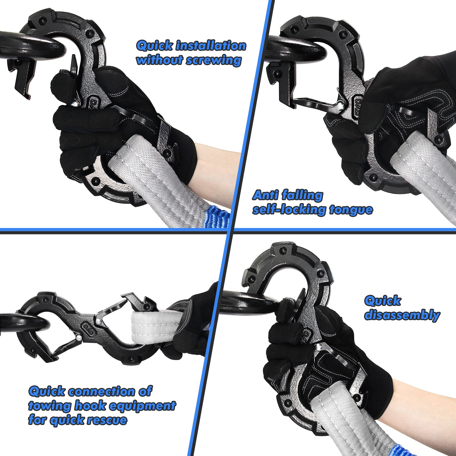 AyA Gear S-Shape Integrated Winch Shackles With 33,000 Lbs Break Strength. Designed For Quick Release. Replace Any Hard And Soft Shackles (Black - View #9